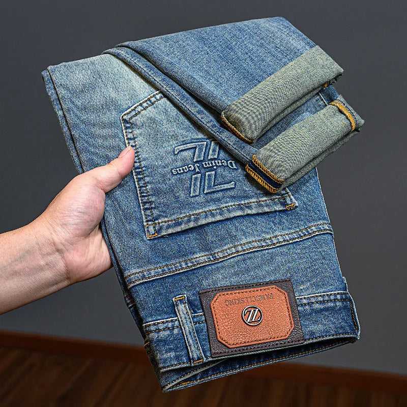 Men's jeans 2025 new spring and summer light luxury men's clothing high-end trendy brand printed versatile slim fit pants