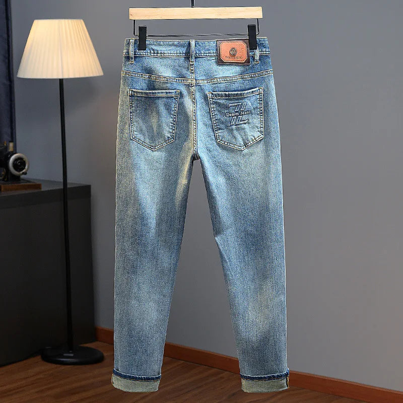 Men's jeans 2025 new spring and summer light luxury men's clothing high-end trendy brand printed versatile slim fit pants