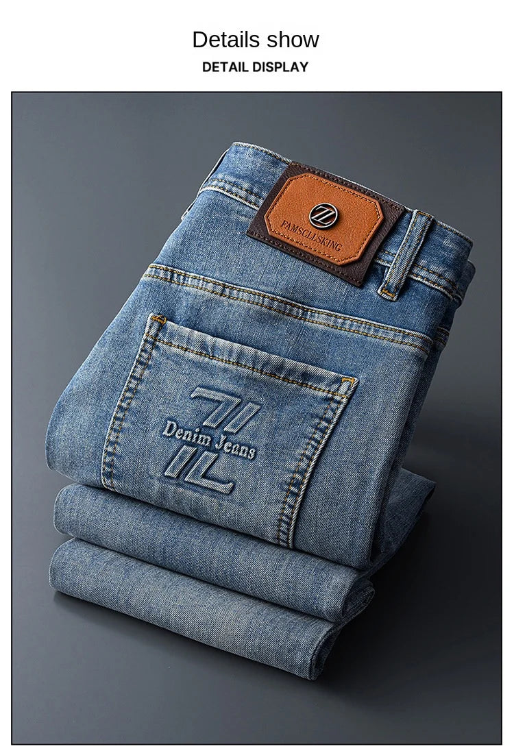 Men's jeans 2025 new spring and summer light luxury men's clothing high-end trendy brand printed versatile slim fit pants