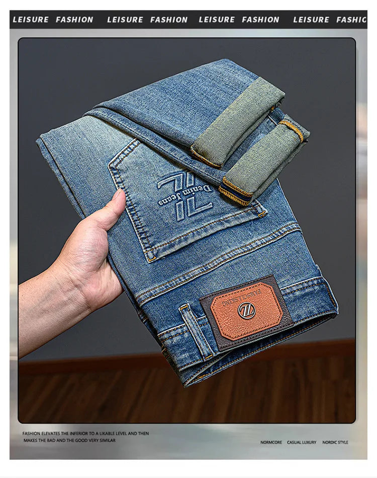 Men's jeans 2025 new spring and summer light luxury men's clothing high-end trendy brand printed versatile slim fit pants