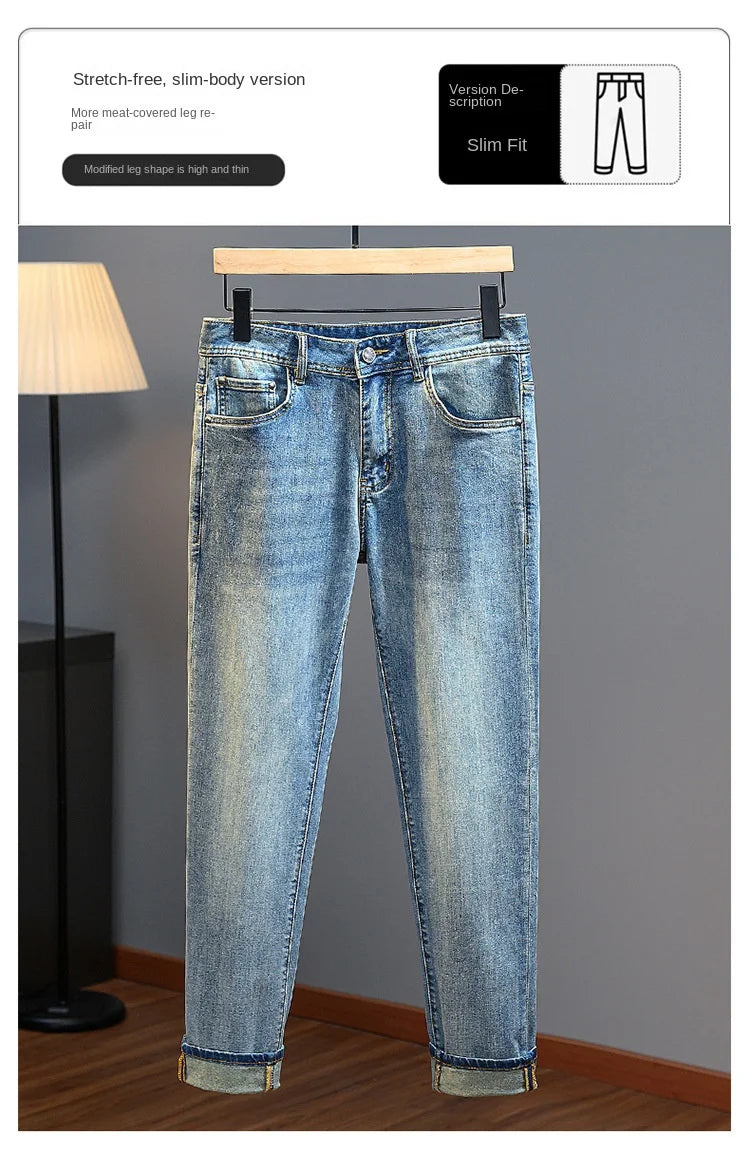 Men's jeans 2025 new spring and summer light luxury men's clothing high-end trendy brand printed versatile slim fit pants