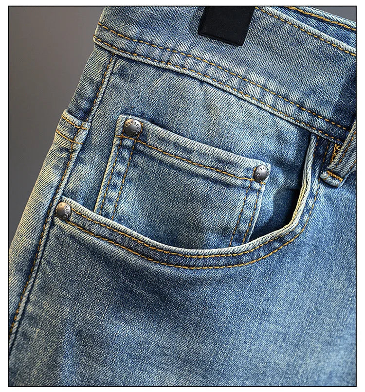 Men's jeans 2025 new spring and summer light luxury men's clothing high-end trendy brand printed versatile slim fit pants