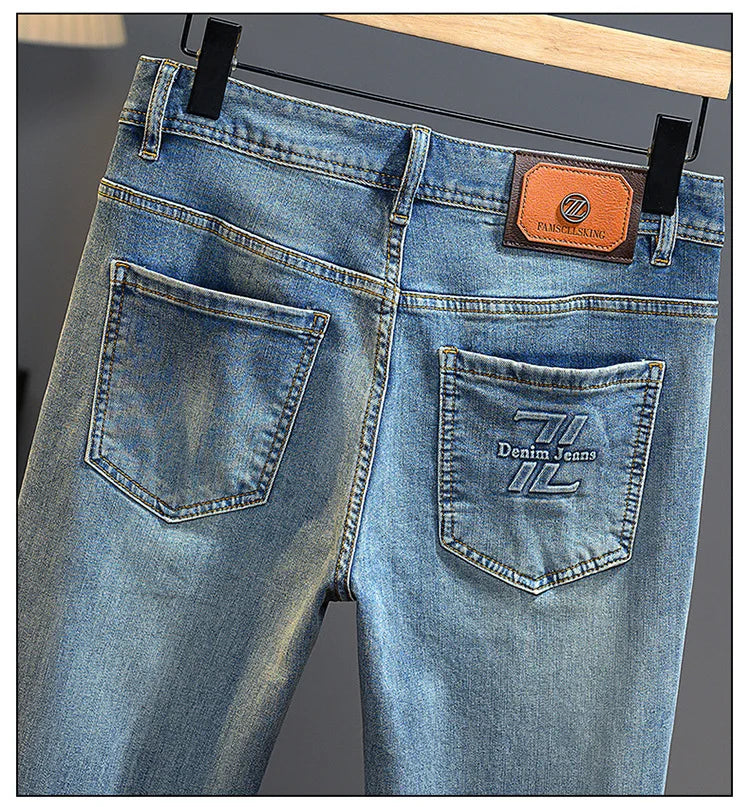 Men's jeans 2025 new spring and summer light luxury men's clothing high-end trendy brand printed versatile slim fit pants