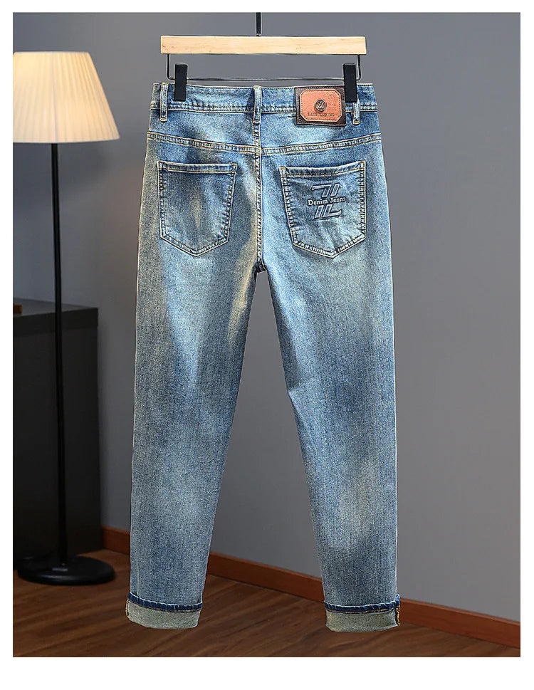 Men's jeans 2025 new spring and summer light luxury men's clothing high-end trendy brand printed versatile slim fit pants