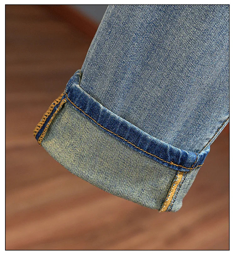 Men's jeans 2025 new spring and summer light luxury men's clothing high-end trendy brand printed versatile slim fit pants