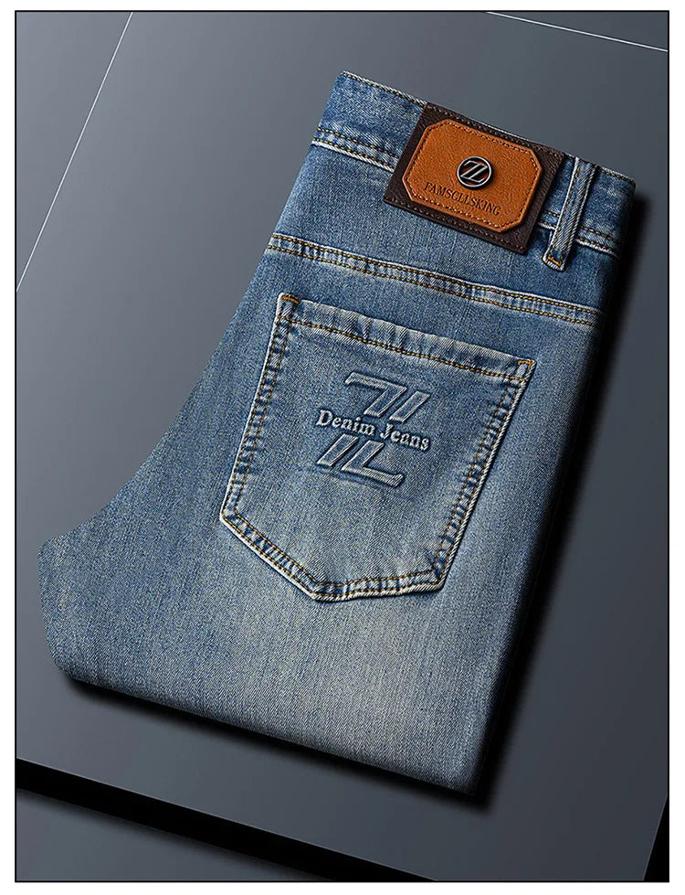 Men's jeans 2025 new spring and summer light luxury men's clothing high-end trendy brand printed versatile slim fit pants